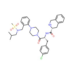 CC(C)CN(Cc1ccccc1N1CCN(C(=O)[C@@H](Cc2ccc(Cl)cc2)NC(=O)[C@H]2Cc3ccccc3CN2)CC1)S(C)(=O)=O ZINC000027210436