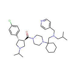 CC(C)CN(Cc1ccncc1)CC1(N2CCN(C(=O)[C@H]3CN(C(C)C)C[C@@H]3c3ccc(Cl)cc3)CC2)CCCCC1 ZINC000028954032