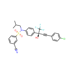 CC(C)CN(c1ccc([C@@](O)(C#Cc2ccc(Cl)cc2)C(F)(F)F)cc1)S(=O)(=O)c1cccc(C#N)c1 ZINC000084687791