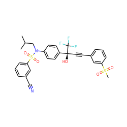 CC(C)CN(c1ccc([C@@](O)(C#Cc2cccc(S(C)(=O)=O)c2)C(F)(F)F)cc1)S(=O)(=O)c1cccc(C#N)c1 ZINC000084688471