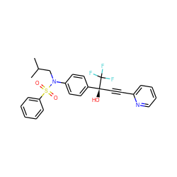 CC(C)CN(c1ccc([C@@](O)(C#Cc2ccccn2)C(F)(F)F)cc1)S(=O)(=O)c1ccccc1 ZINC000084688117