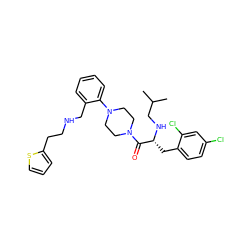 CC(C)CN[C@H](Cc1ccc(Cl)cc1Cl)C(=O)N1CCN(c2ccccc2CNCCc2cccs2)CC1 ZINC000028476512