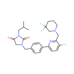 CC(C)CN1C(=O)CN(Cc2ccc(-c3ccc(F)c(CN4CCCC(F)(F)C4)n3)cc2)C1=O ZINC000072124710