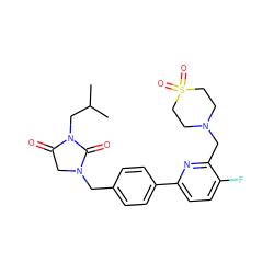 CC(C)CN1C(=O)CN(Cc2ccc(-c3ccc(F)c(CN4CCS(=O)(=O)CC4)n3)cc2)C1=O ZINC000072122926