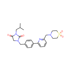 CC(C)CN1C(=O)CN(Cc2ccc(-c3cccc(CN4CCS(=O)(=O)CC4)n3)cc2)C1=O ZINC000072125170