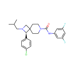 CC(C)CN1CC2(CCN(C(=O)Nc3cc(F)cc(F)c3)CC2)[C@H]1c1ccc(Cl)cc1 ZINC000058511801