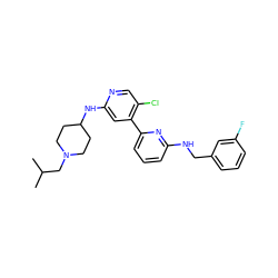 CC(C)CN1CCC(Nc2cc(-c3cccc(NCc4cccc(F)c4)n3)c(Cl)cn2)CC1 ZINC000169703699