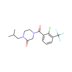 CC(C)CN1CCN(C(=O)c2cccc(C(F)(F)F)c2Cl)CC1=O ZINC000059284356