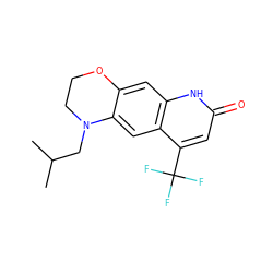 CC(C)CN1CCOc2cc3[nH]c(=O)cc(C(F)(F)F)c3cc21 ZINC000014967273