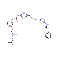 CC(C)CNC(=O)COc1cccc(CC(=O)Nc2ccc(CCCCc3nnc(NC(=O)Cc4ccccc4)s3)nn2)c1 ZINC000169698671