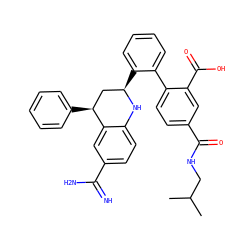 CC(C)CNC(=O)c1ccc(-c2ccccc2[C@@H]2C[C@H](c3ccccc3)c3cc(C(=N)N)ccc3N2)c(C(=O)O)c1 ZINC000043063466