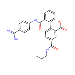 CC(C)CNC(=O)c1ccc(-c2ccccc2C(=O)Nc2ccc(C(=N)N)cc2)c(C(=O)O)c1 ZINC000028639762