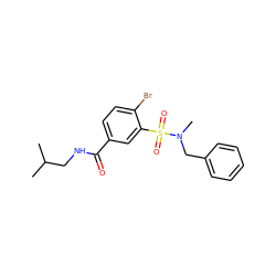 CC(C)CNC(=O)c1ccc(Br)c(S(=O)(=O)N(C)Cc2ccccc2)c1 ZINC000029045998