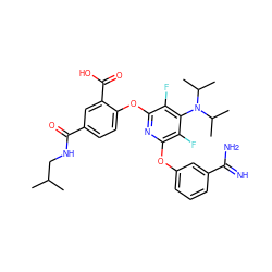 CC(C)CNC(=O)c1ccc(Oc2nc(Oc3cccc(C(=N)N)c3)c(F)c(N(C(C)C)C(C)C)c2F)c(C(=O)O)c1 ZINC000016051852