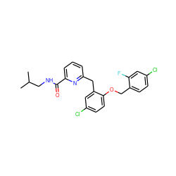 CC(C)CNC(=O)c1cccc(Cc2cc(Cl)ccc2OCc2ccc(Cl)cc2F)n1 ZINC000095594658