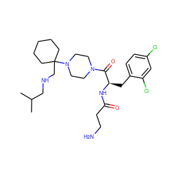 CC(C)CNCC1(N2CCN(C(=O)[C@@H](Cc3ccc(Cl)cc3Cl)NC(=O)CCN)CC2)CCCCC1 ZINC000028463288