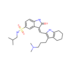 CC(C)CNS(=O)(=O)c1ccc2c(c1)/C(=C/c1[nH]c3c(c1CCCN(C)C)CCCC3)C(=O)N2 ZINC000029554107