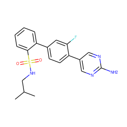 CC(C)CNS(=O)(=O)c1ccccc1-c1ccc(-c2cnc(N)nc2)c(F)c1 ZINC000224728214
