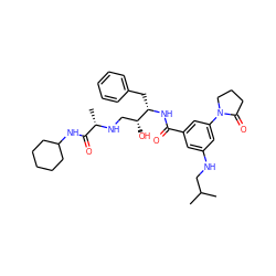 CC(C)CNc1cc(C(=O)N[C@@H](Cc2ccccc2)[C@H](O)CN[C@@H](C)C(=O)NC2CCCCC2)cc(N2CCCC2=O)c1 ZINC000029128225