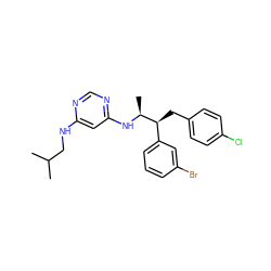 CC(C)CNc1cc(N[C@@H](C)[C@@H](Cc2ccc(Cl)cc2)c2cccc(Br)c2)ncn1 ZINC000043059919