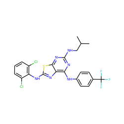 CC(C)CNc1nc(Nc2ccc(C(F)(F)F)cc2)c2nc(Nc3c(Cl)cccc3Cl)sc2n1 ZINC000042877664