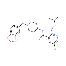 CC(C)CNc1ncc(Cl)cc1C(=O)NC1CCN(Cc2ccc3c(c2)OCO3)CC1 ZINC000028526192