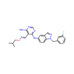 CC(C)CO/N=C/c1c(N)ncnc1Nc1ccc2c(cnn2Cc2cccc(F)c2)c1 ZINC000029044074