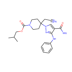 CC(C)COC(=O)N1CCC(CC#N)(n2cc(C(N)=O)c(Nc3ccccc3)n2)CC1 ZINC000222101447