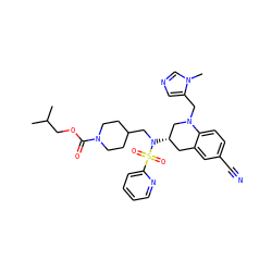 CC(C)COC(=O)N1CCC(CN([C@H]2Cc3cc(C#N)ccc3N(Cc3cncn3C)C2)S(=O)(=O)c2ccccn2)CC1 ZINC000028815540