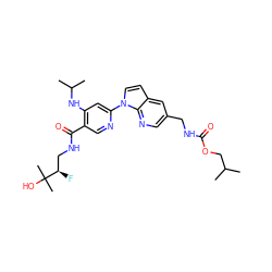 CC(C)COC(=O)NCc1cnc2c(ccn2-c2cc(NC(C)C)c(C(=O)NC[C@@H](F)C(C)(C)O)cn2)c1 ZINC001772607875