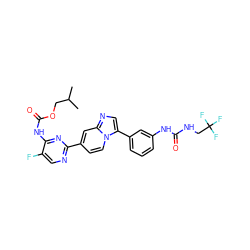 CC(C)COC(=O)Nc1nc(-c2ccn3c(-c4cccc(NC(=O)NCC(F)(F)F)c4)cnc3c2)ncc1F ZINC000169704716