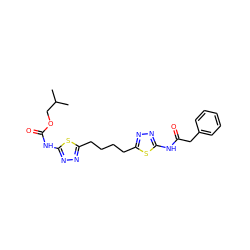 CC(C)COC(=O)Nc1nnc(CCCCc2nnc(NC(=O)Cc3ccccc3)s2)s1 ZINC000169698266