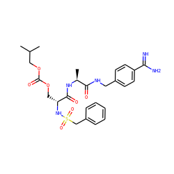 CC(C)COC(=O)OC[C@@H](NS(=O)(=O)Cc1ccccc1)C(=O)N[C@@H](C)C(=O)NCc1ccc(C(=N)N)cc1 ZINC000027724362