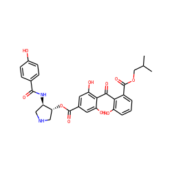 CC(C)COC(=O)c1cccc(O)c1C(=O)c1c(O)cc(C(=O)O[C@@H]2CNC[C@H]2NC(=O)c2ccc(O)cc2)cc1O ZINC000014944171