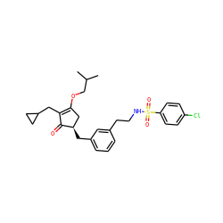 CC(C)COC1=C(CC2CC2)C(=O)[C@H](Cc2cccc(CCNS(=O)(=O)c3ccc(Cl)cc3)c2)C1 ZINC000072116734