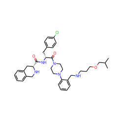 CC(C)COCCCNCc1ccccc1N1CCN(C(=O)[C@@H](Cc2ccc(Cl)cc2)NC(=O)[C@H]2Cc3ccccc3CN2)CC1 ZINC000028340052