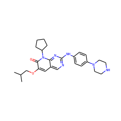 CC(C)COc1cc2cnc(Nc3ccc(N4CCNCC4)cc3)nc2n(C2CCCC2)c1=O ZINC001772624272