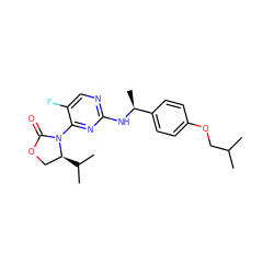 CC(C)COc1ccc([C@H](C)Nc2ncc(F)c(N3C(=O)OC[C@@H]3C(C)C)n2)cc1 ZINC000205150382