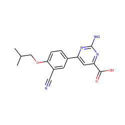 CC(C)COc1ccc(-c2cc(C(=O)O)nc(N)n2)cc1C#N ZINC000095585311