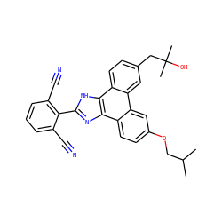 CC(C)COc1ccc2c(c1)c1cc(CC(C)(C)O)ccc1c1[nH]c(-c3c(C#N)cccc3C#N)nc21 ZINC000045245658