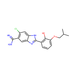 CC(C)COc1cccc(-c2nc3cc(C(=N)N)c(Cl)cc3[nH]2)c1O ZINC000005882031