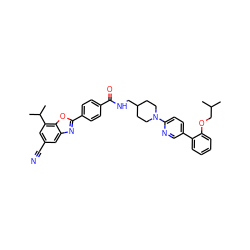 CC(C)COc1ccccc1-c1ccc(N2CCC(CNC(=O)c3ccc(-c4nc5cc(C#N)cc(C(C)C)c5o4)cc3)CC2)nc1 ZINC000066136489