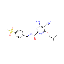 CC(C)COc1nc(C(=O)NCc2ccc(S(C)(=O)=O)cc2)cc(N)c1C#N ZINC000038145050