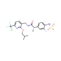 CC(C)COc1nc(C(F)(F)Cl)ccc1CNC(=O)[C@@H](C)c1ccc(NS(C)(=O)=O)c(F)c1 ZINC000060327662