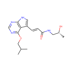 CC(C)COc1ncnc2[nH]cc(/C=C/C(=O)NC[C@@H](C)O)c12 ZINC001772580052