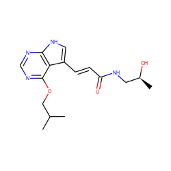 CC(C)COc1ncnc2[nH]cc(/C=C/C(=O)NC[C@H](C)O)c12 ZINC001772612614