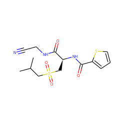 CC(C)CS(=O)(=O)C[C@H](NC(=O)c1cccs1)C(=O)NCC#N ZINC000095578854