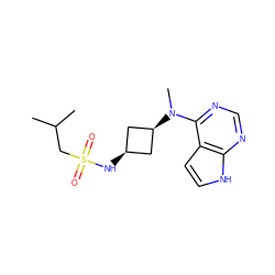 CC(C)CS(=O)(=O)N[C@H]1C[C@@H](N(C)c2ncnc3[nH]ccc23)C1 ZINC000261139920