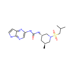 CC(C)CS(=O)(=O)N1C[C@@H](C)C[C@H](NC(=O)Nc2cnc3[nH]ccc3n2)C1 ZINC000118760440