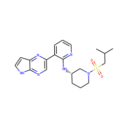 CC(C)CS(=O)(=O)N1CCC[C@H](Nc2ncccc2-c2cnc3[nH]ccc3n2)C1 ZINC000168585523